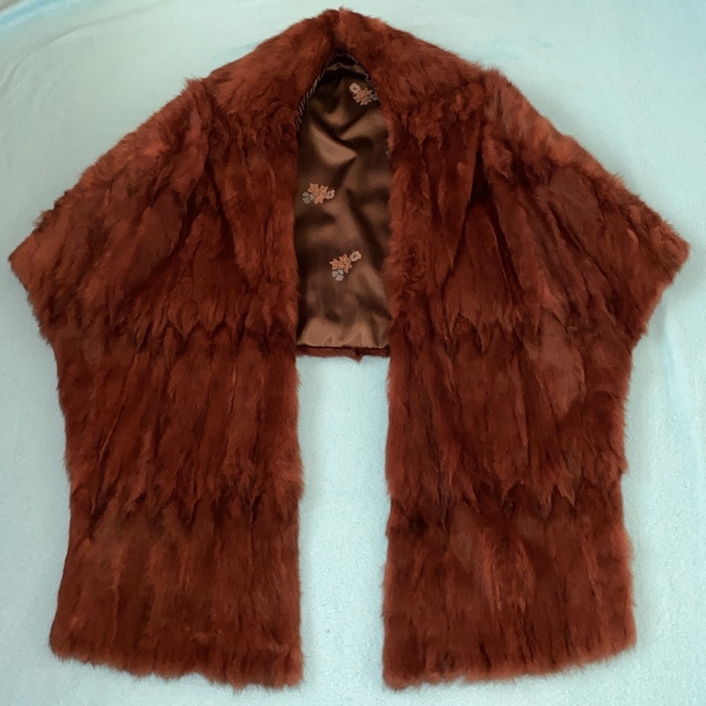 ROYAL FURS Mink stole wrap vintage antique 1950-60 silk floral lining size OSFA